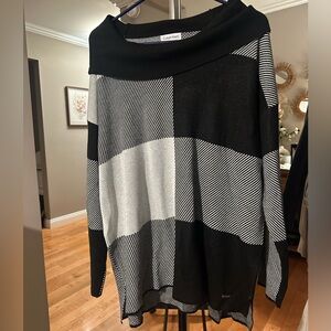 Calvin Klein Black and White Cowl Neck Sweater